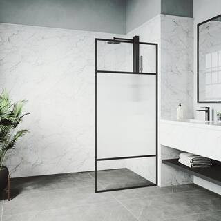 Essex 34 in. W x 74 in. H Framed Fixed Shower Screen Door in Matte Black with 3/8 in. (10 mm) Flu... | The Home Depot