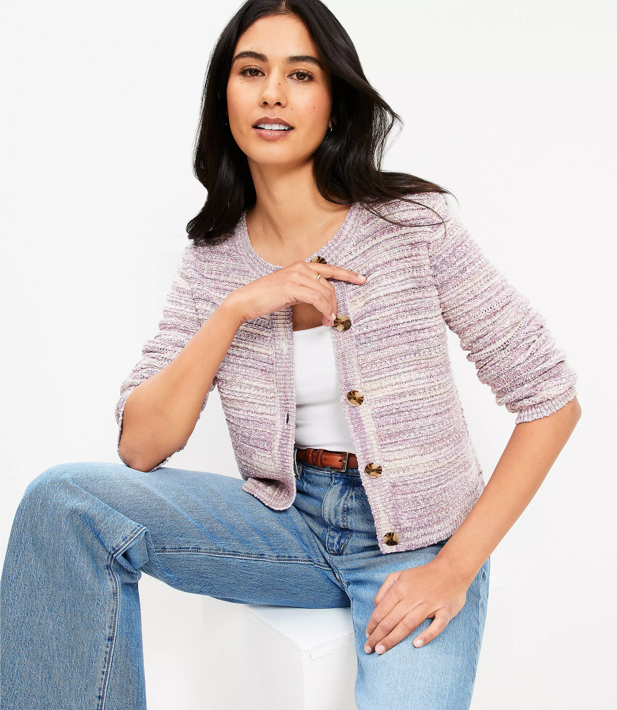 Marled Textured Sweater Jacket | LOFT