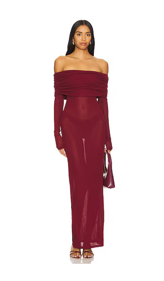 superdown Chantal Sheer Gown in Burgundy. - size XXS | Revolve Clothing (Global)