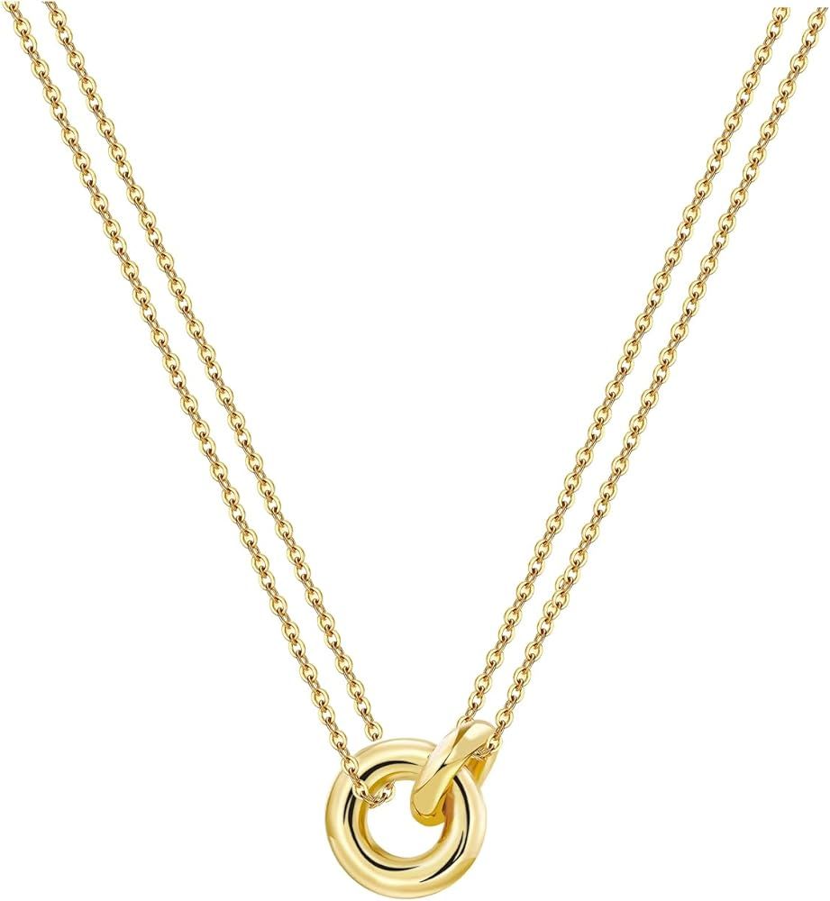 Dainty Necklace for Women Trendy, 14K Gold Plated Friendship Pendent Necklace, Simple Interlockin... | Amazon (US)