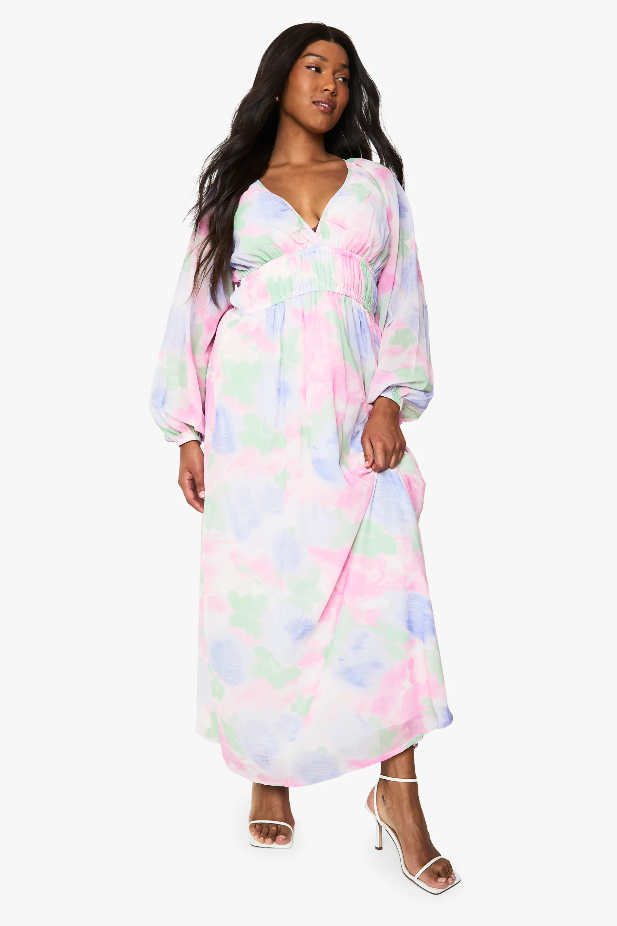 Dresses | Plus Floral Chiffon Ruffle Volume Sleeve Maxi Dress | boohoo | Boohoo.com (UK & IE)