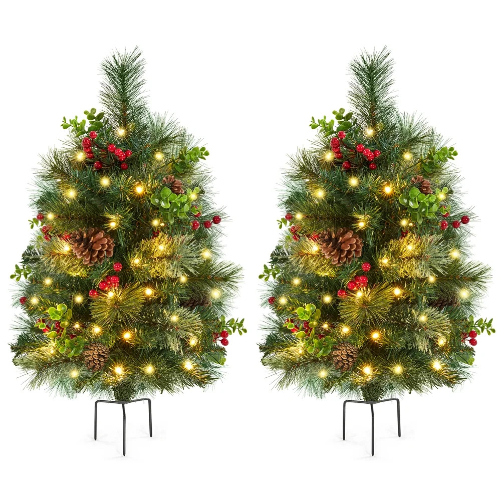 Yaheetech 2ft Pre-decorated Artificial Christmas Tree with Stakes, Set of 2, Green | Walmart (US)