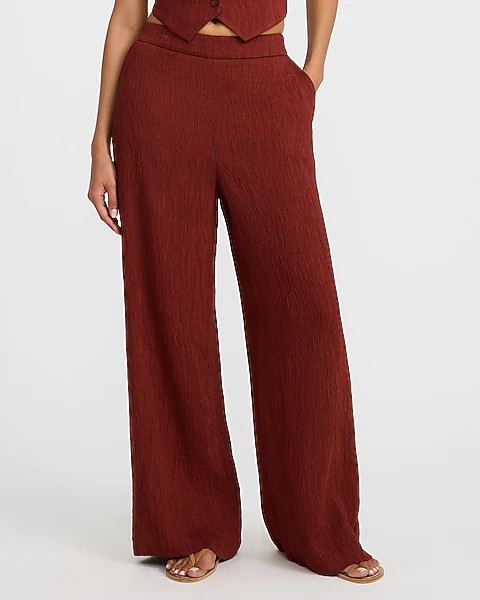Textured Plisse High Waisted Relaxed Trouser | Express