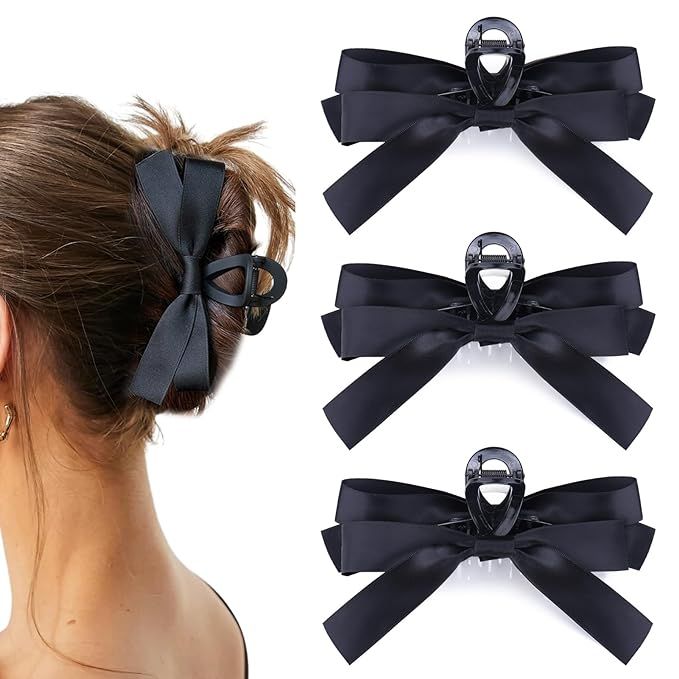 Black Bow Hair Claw Clip for Women Girls,3PCS Nonslip Big Bows Hair Claws Barrette for Thick Thin... | Amazon (US)