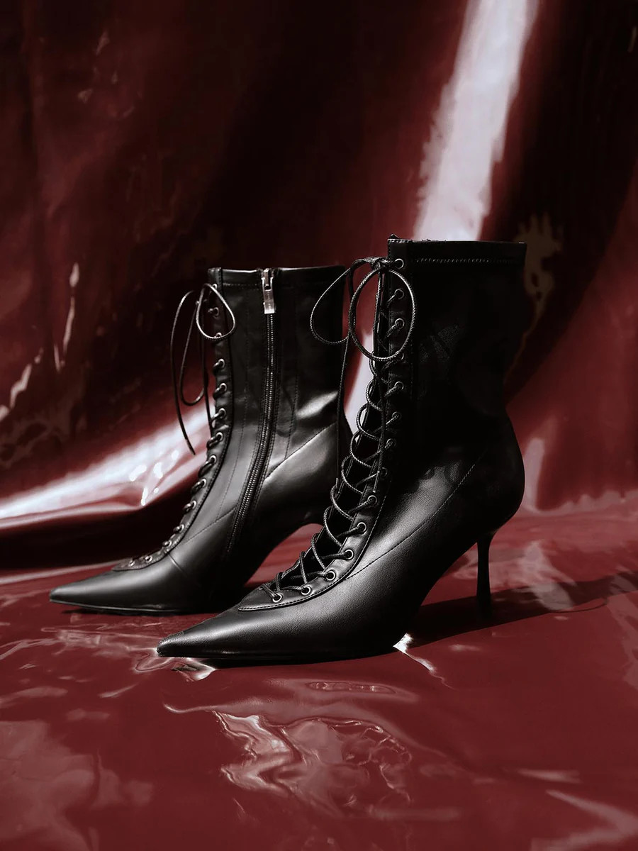 Pointed Toe Lace Up Ankle Boots | Urban Revivo