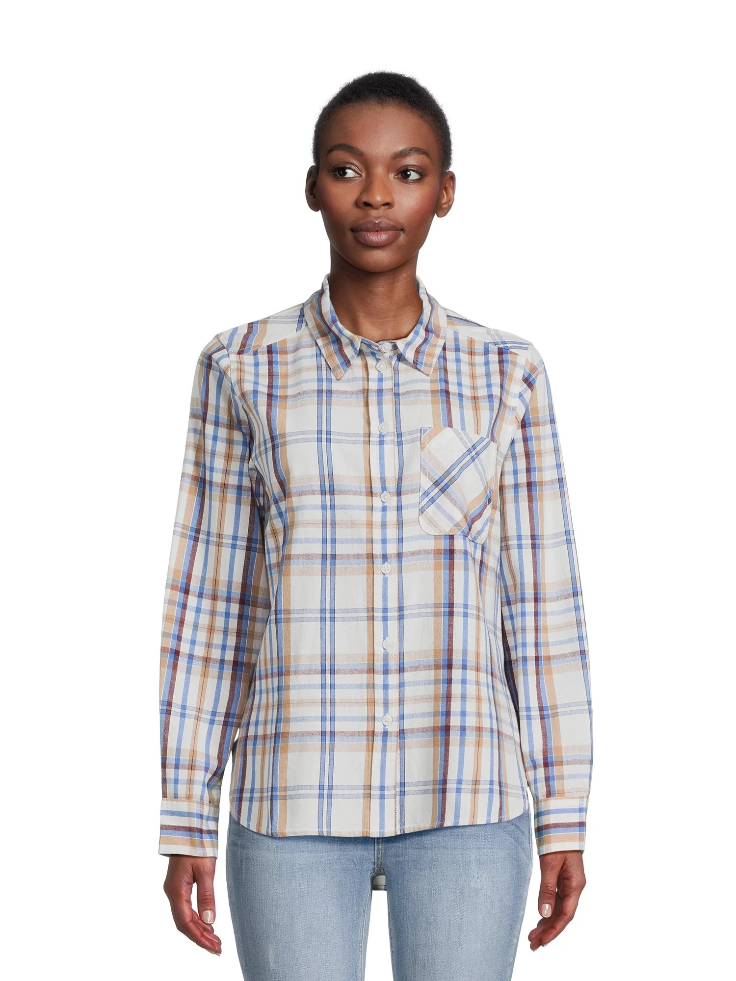 Time and Tru Women's Button Down Flannel Shirt, Sizes XS-3XL | Walmart (US)