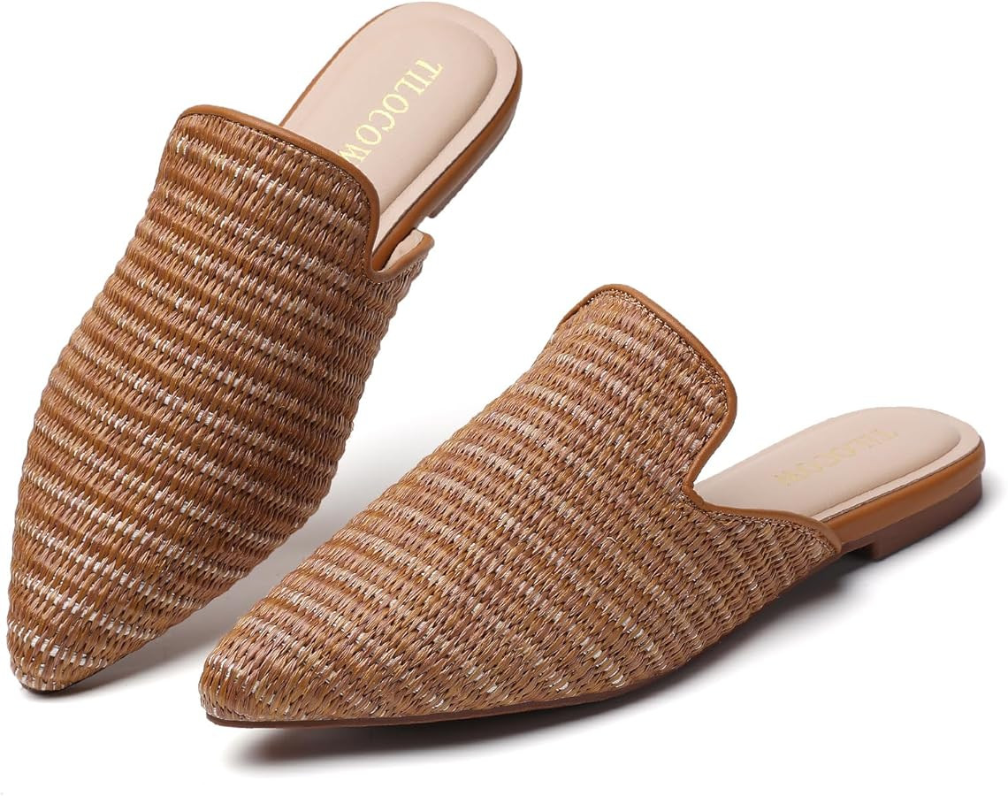 Tilocow Mules for Woman Comfortable Pointed Toe Backless Loafers Flat Mule Business Casual Shoes ... | Amazon (US)