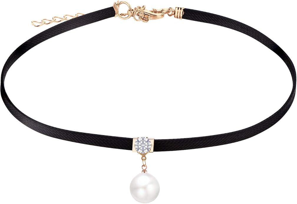 FJ Black Leather Choker Necklace for Women | Amazon (US)