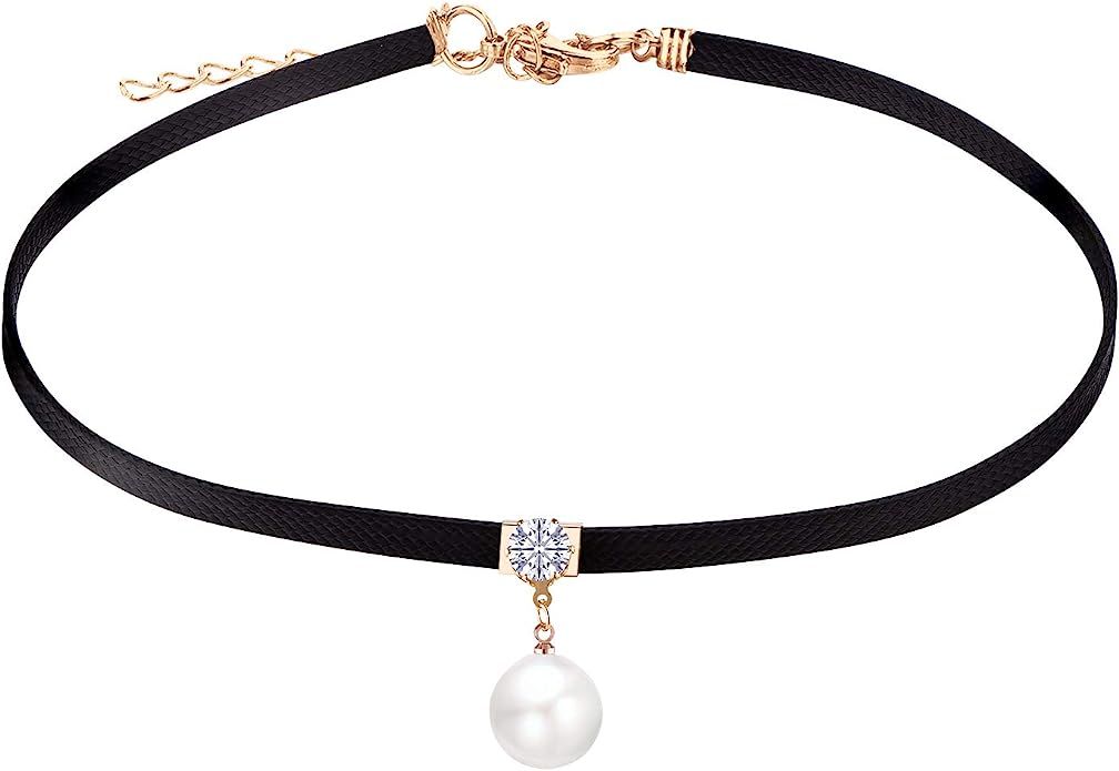 FJ Black Leather Choker Necklace for Women | Amazon (US)