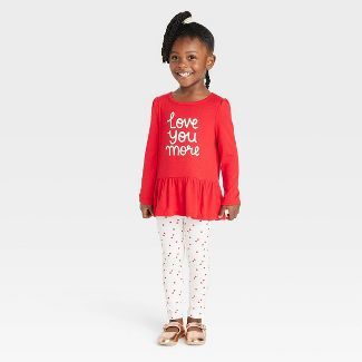 Toddler Girls' 'Love You More' Cozy Top & Heart Leggings Set - Cat & Jack™ Red | Target