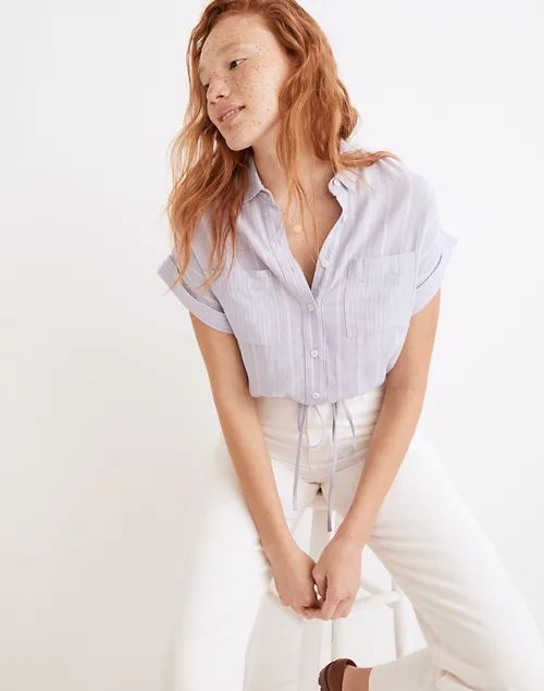 Linen-Blend Button-Up Drawstring Shirt in Stripe-Play | Madewell