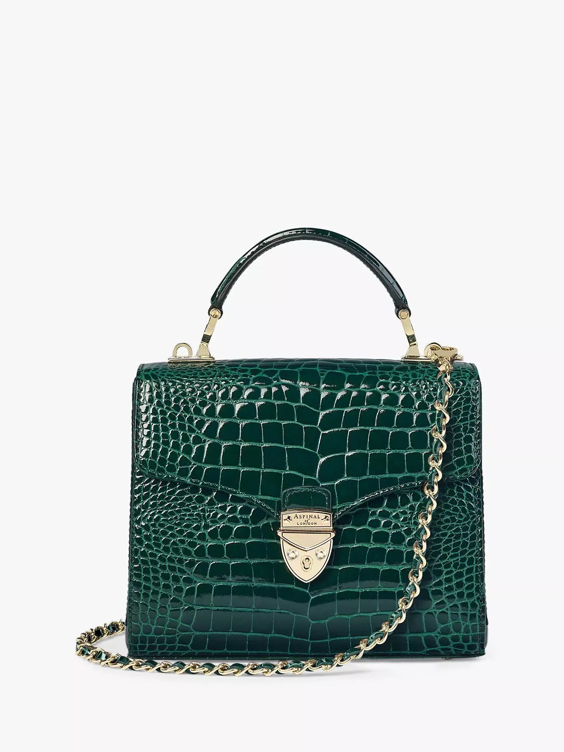 Aspinal of LondonMidi Mayfair Croc Effect Leather Cross Body Bag, Evergreen | John Lewis (UK)