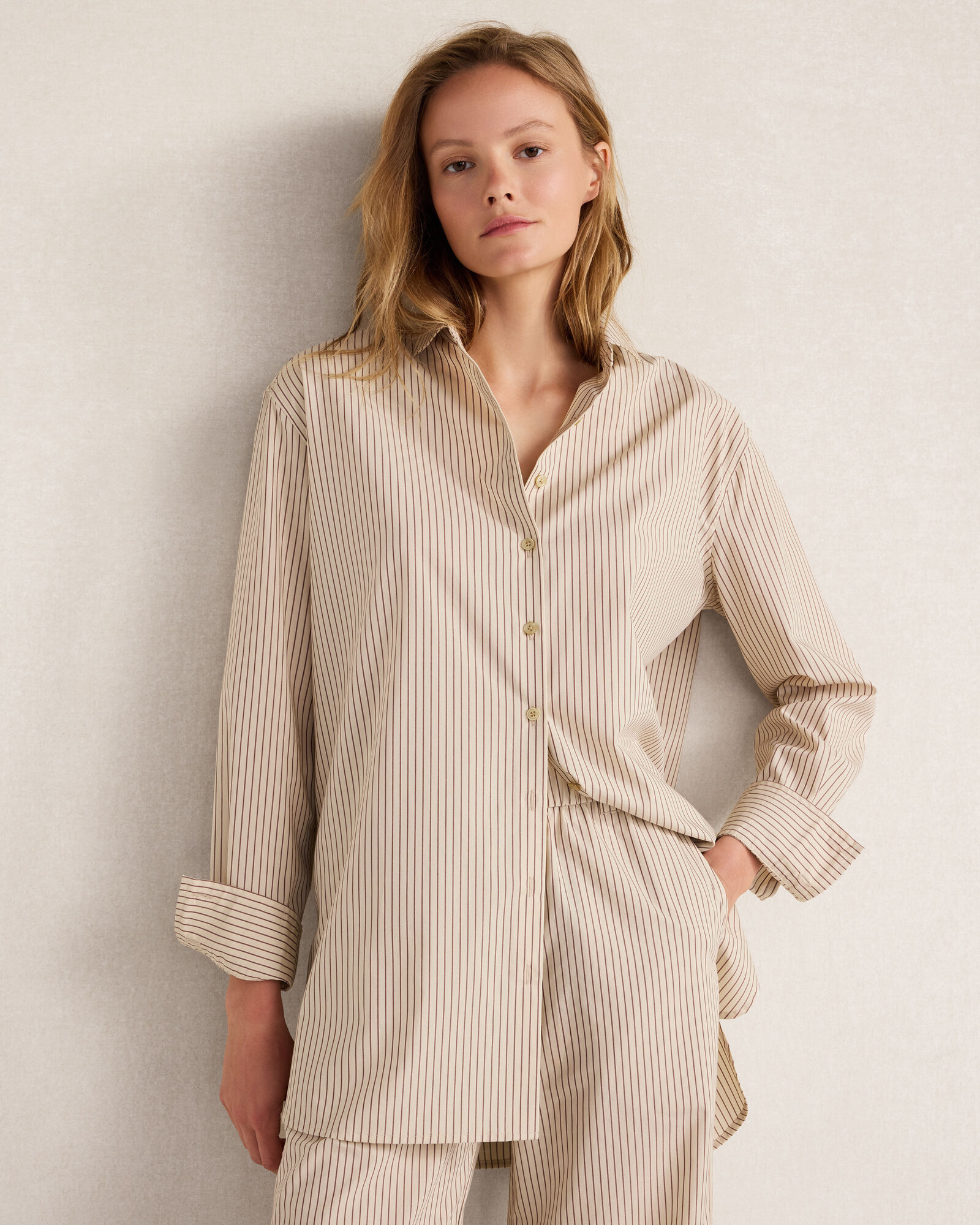 The Longer Length Daily Shirt in Organic Cotton Poplin Baton Stripe | Haven Well Within