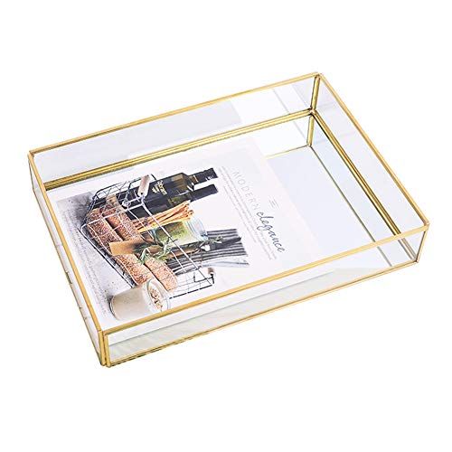 Sooyee Gold Tray Mirror, Rectangle Mirror Tray can Hold Perfume, Jewelry, Cosmetics, Makeup, Magazin | Amazon (US)