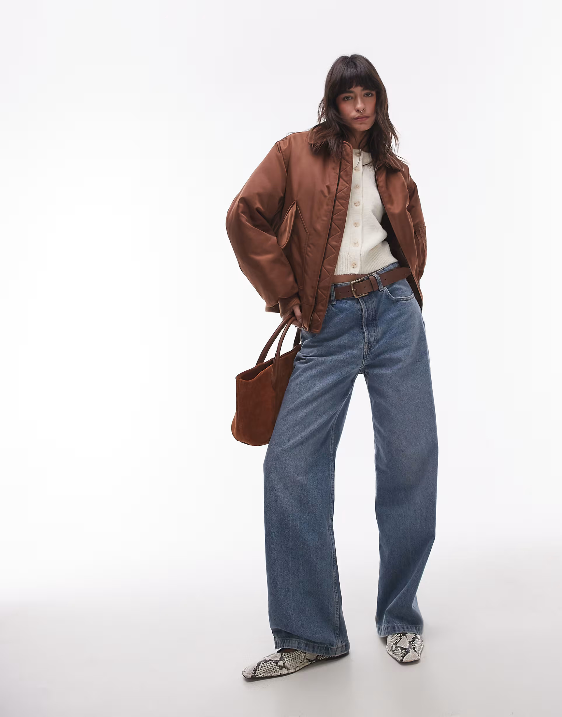 Topshop twill nylon bomber jacket in chocolate | ASOS (Global)