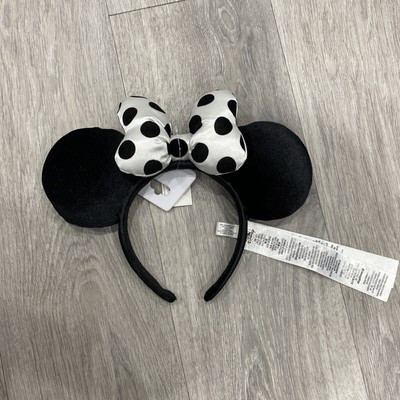Disney Parks Minnie Mouse Ears Polka Dot Black White Spots Velvet 2021 Headband | eBay US