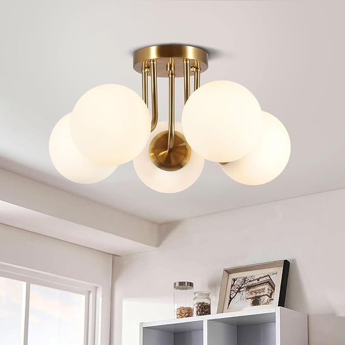 Bektas 5-Lights Semi Flush Mount Ceiling Light Fixture Brushed Gold Light Fixture Bend Modeling w... | Amazon (US)