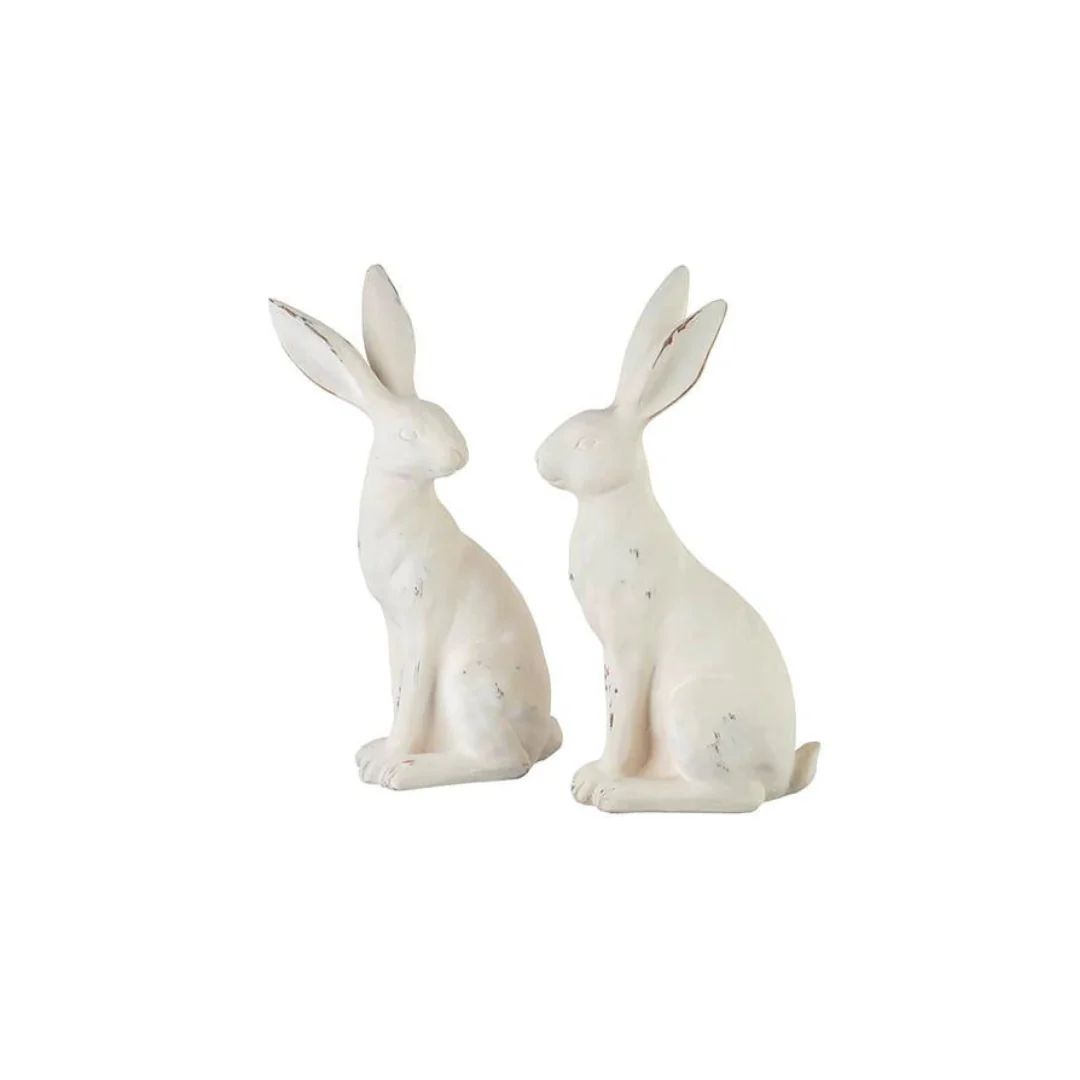 13.5" White Sitting Rabbit | Pink Antlers