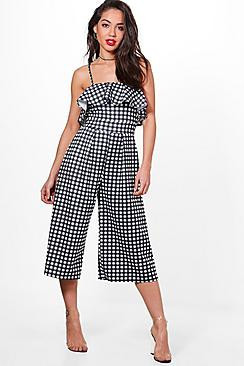 Gingham Ruffle Culotte Jumpsuit | Boohoo.com (US & CA)