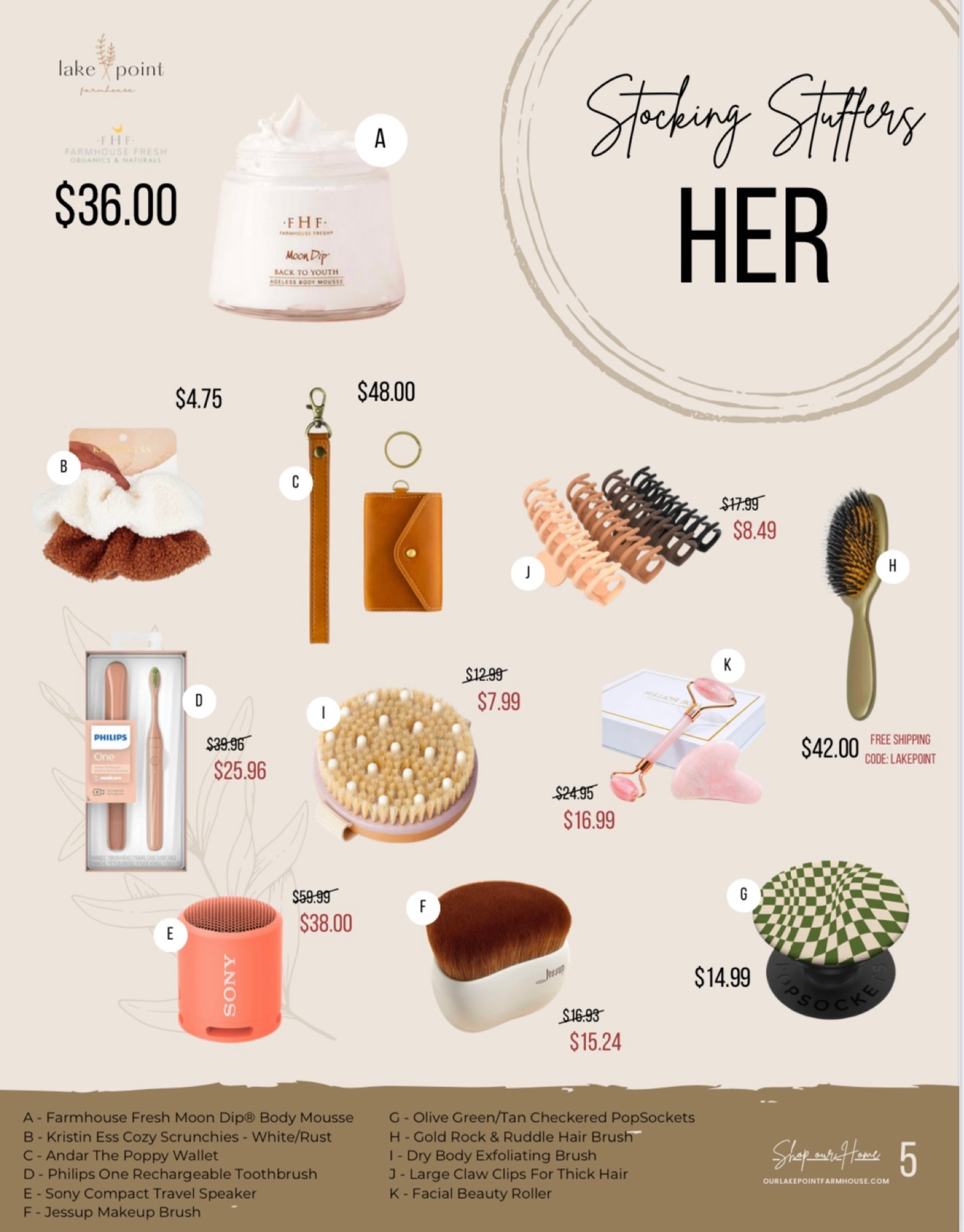 5 | Stocking Stuffers for HER

Welcome to Our Lake Point Farmhouse’s Holiday Gift Guide! Here you can find the best sales and holiday gift finds this year! 

These are a few of my recommendations for her at a low cost! Did I hear STOCKING STUFFERS?

#LTKGiftGuide #LTKunder50 #LTKHoliday