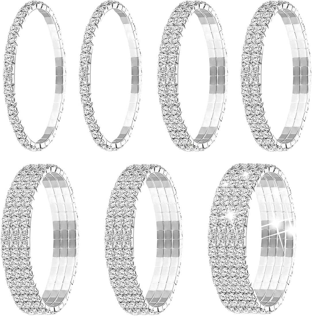 7 Pieces Rhinestone Stretch Bracelet Tennis Bangle Stackable Rhinestone Bracelet Wedding Jewelry ... | Amazon (US)