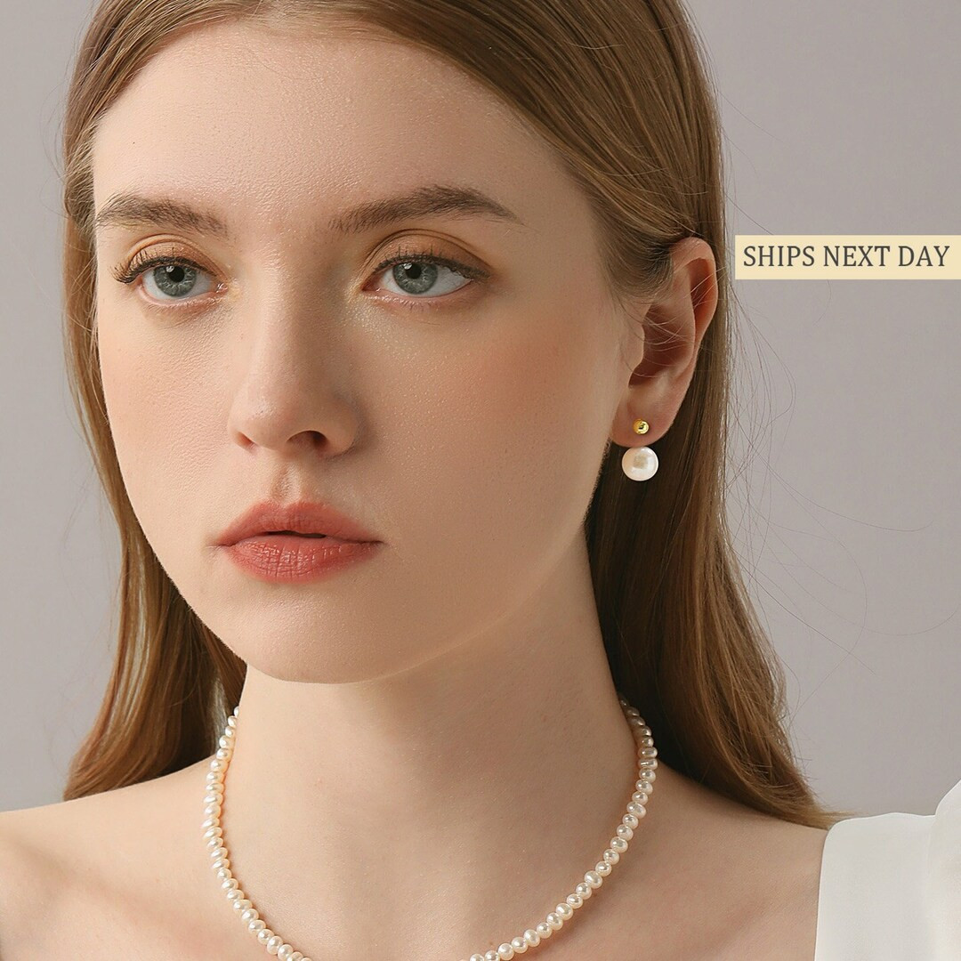 Unique Natural White Freshwater Pearl Earrings Minimalist - Etsy | Etsy (US)