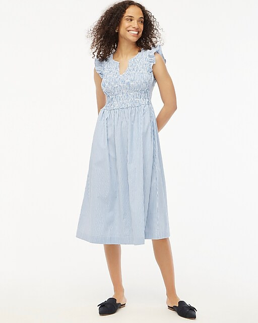 Petite smocked flutter-sleeve midi dress | J.Crew Factory