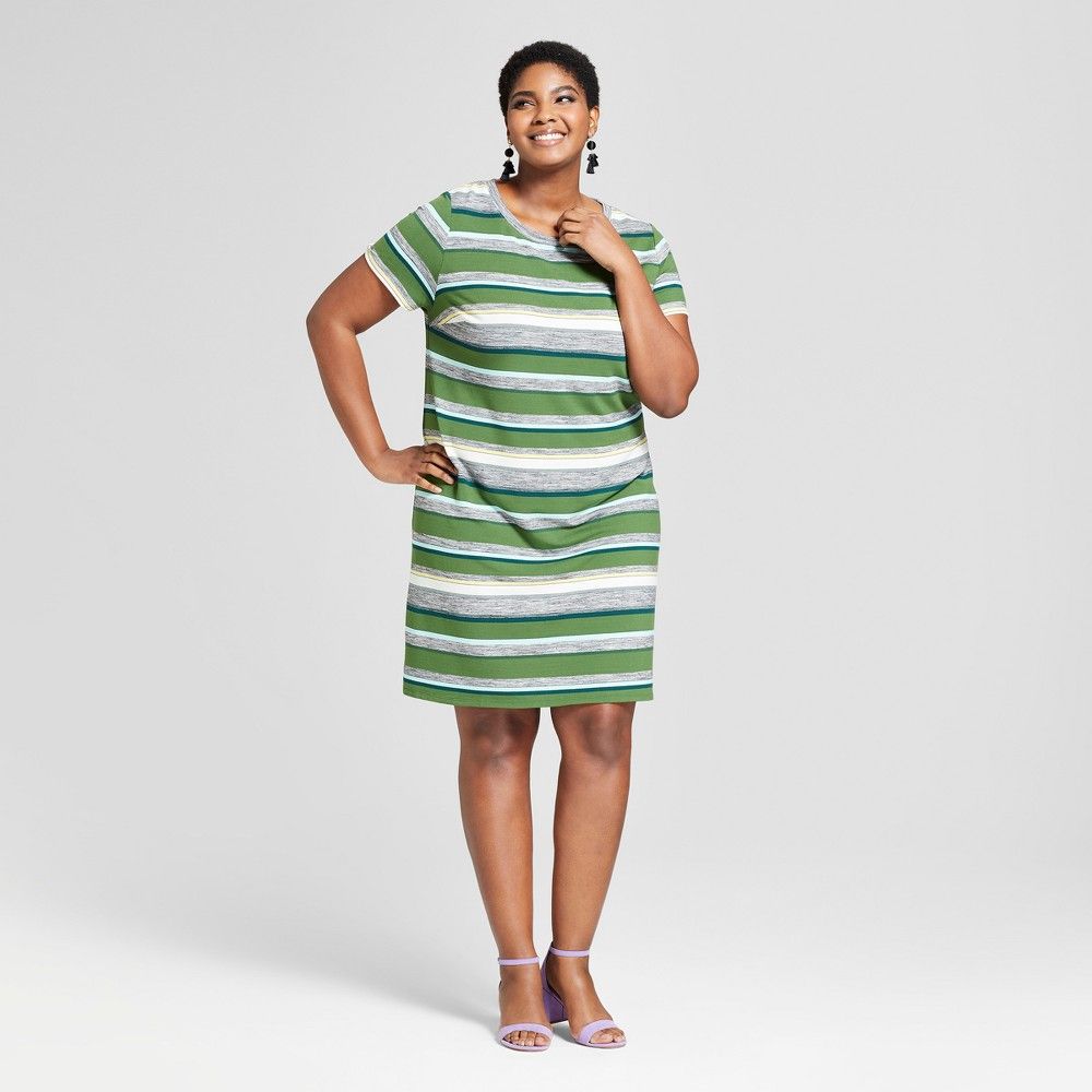 Women's Plus Size Striped T-Shirt Dress - Ava & Viv Green 4X | Target