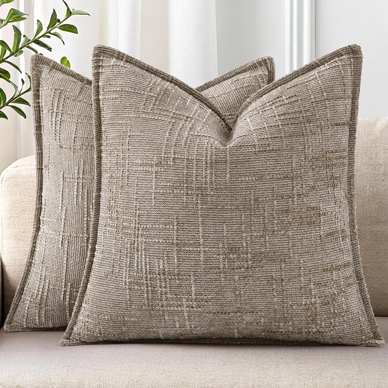 decorUhome Chenille Decorative Throw Pillow Covers 18x18 Set of 2, Oatmeal | Amazon (US)