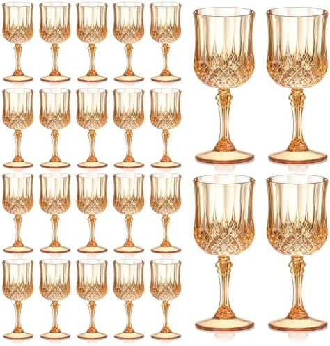 XUWAIDSGN 24 Pcs 7oz Plastic Vintage Wine Glasses Drinking Glasses Unbreakable Wedding Glassware ... | Amazon (US)