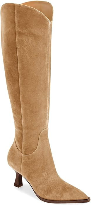 Coutgo Womens Wide Calf Knee High Boots Kitten Heel Pointed Toe Tall Boots Side Zipper Fall Winte... | Amazon (US)