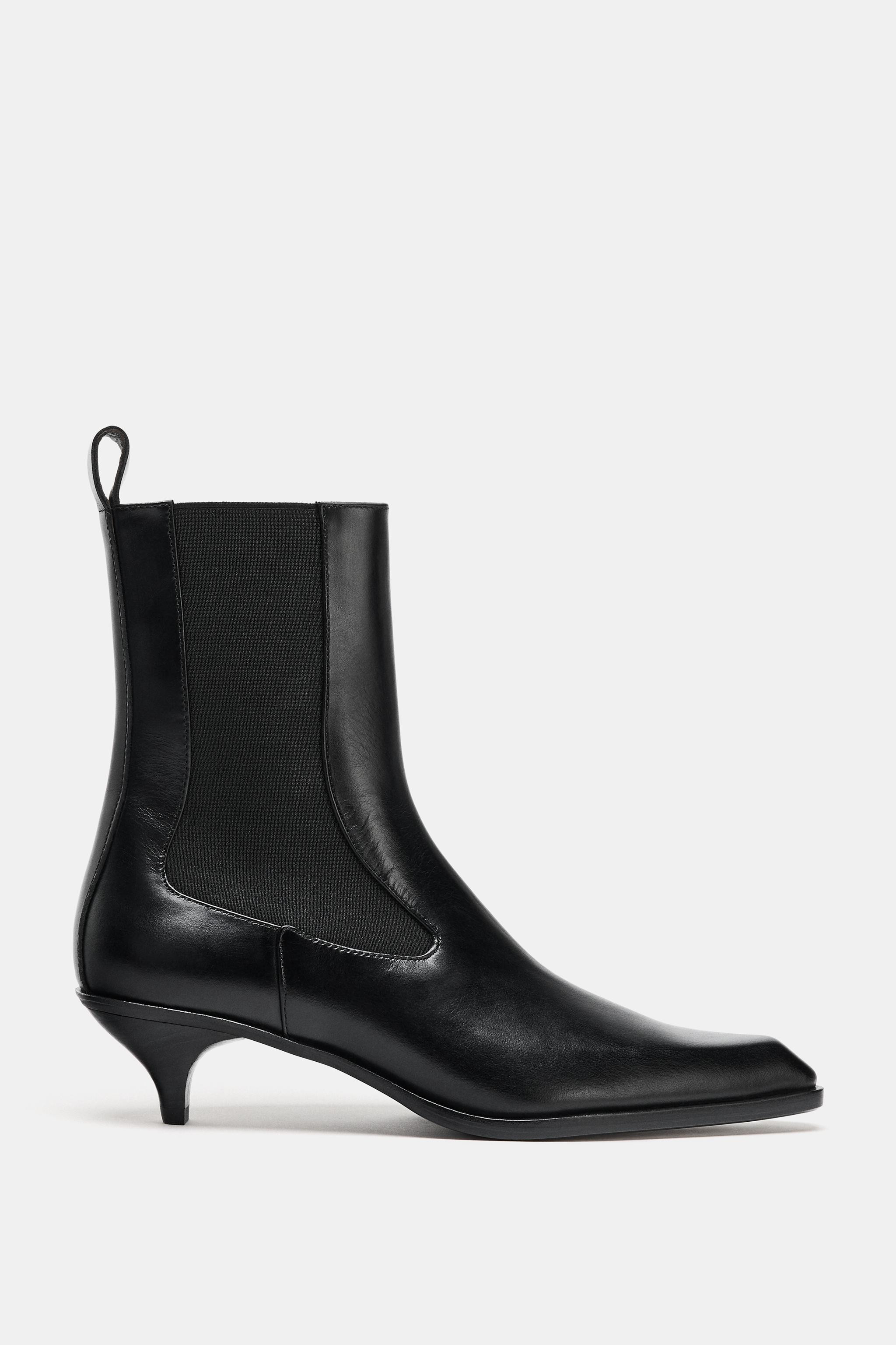 LIMITED EDITION LEATHER KITTEN HEEL ANKLE BOOTS | Zara UK