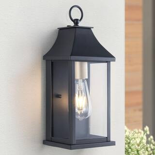 Decorators 15 in. Black Traditional Dusk to Dawn Outdoor Hardwired Wall Lantern Sconce (8-Pack) | The Home Depot
