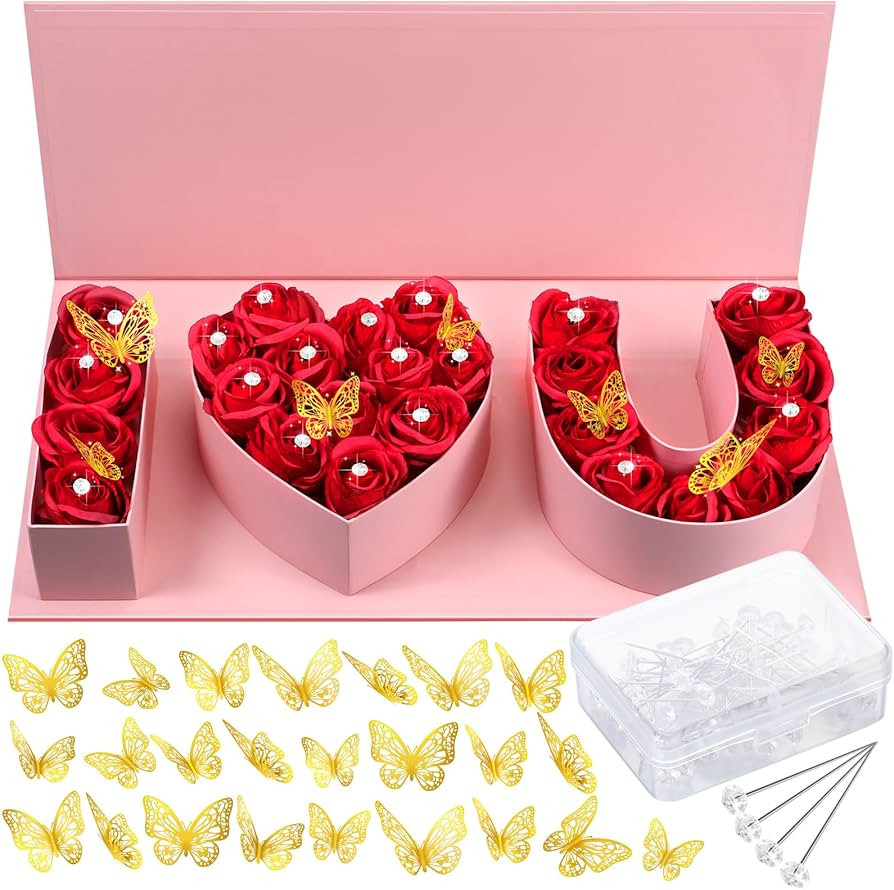 Ireer I Love You Empty Flower Gift Box Valentine's Day Letter Shaped Fillable Box with Plastic Li... | Amazon (US)