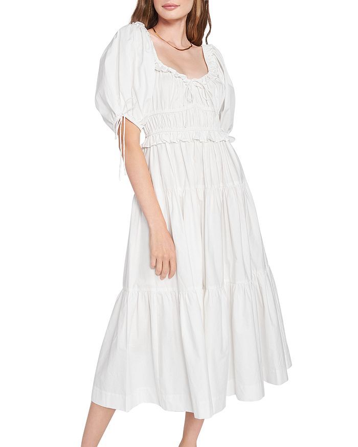 Poplin Puff-Sleeve Tiered Midi Dress | Bloomingdale's (US)