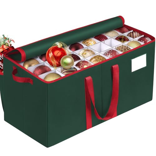 RoomHacks Christmas Ornament Storage Box, Store Up to 128 Ornaments, Durable Christmas Storage Container, Dual Zipper & Adjustable, Large Organizer Bin to Protect and Store Holiday Ornaments(Green) | Amazon (US)