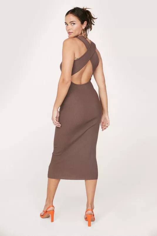 Knitted Sleeveless Cross Back Midi Dress | Nasty Gal (US)