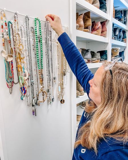 We thrive on getting the details juuuuust right! Creating a space for each item in a closet makes getting ready so much easier. These wall mount necklace holders mean no more digging through a drawer or bag frantically trying to untangle before you leave the house! It's a great way to use otherwise blank wall space plus they are super easy to install.

