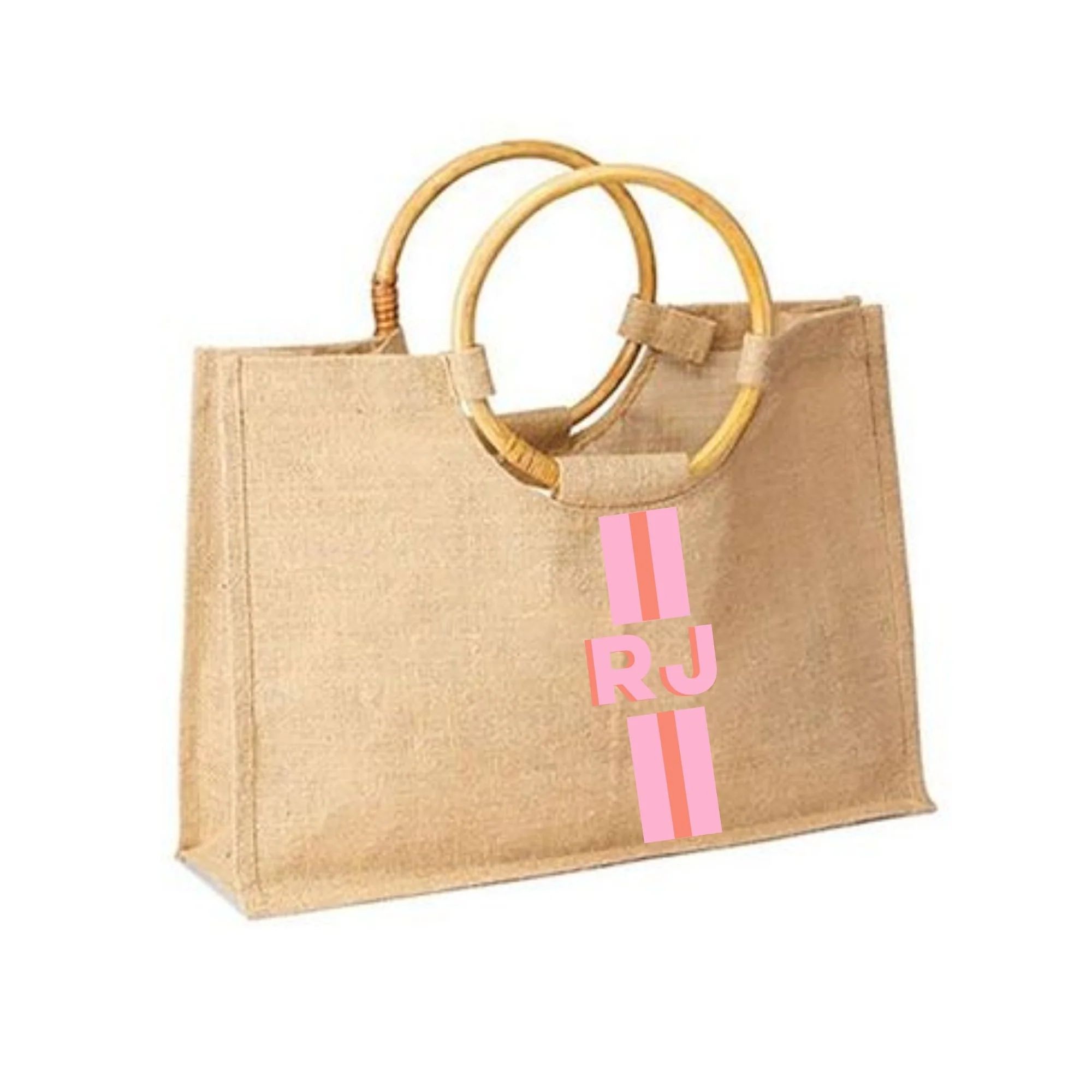 Stripe Jute Carryall with Bamboo handle | Sprinkled With Pink