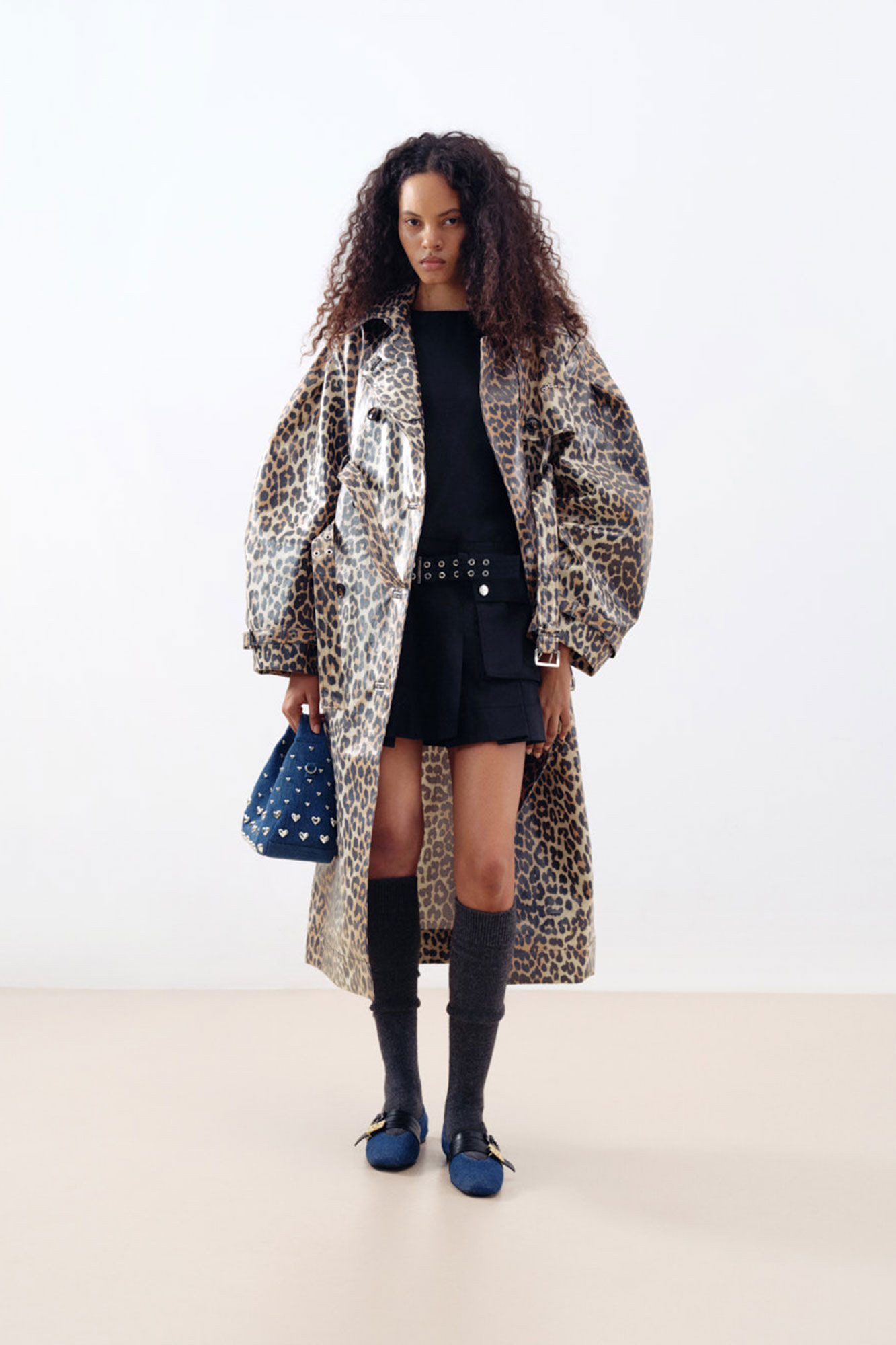 Leopard Laminated Cotton Trench Coat | Ganni