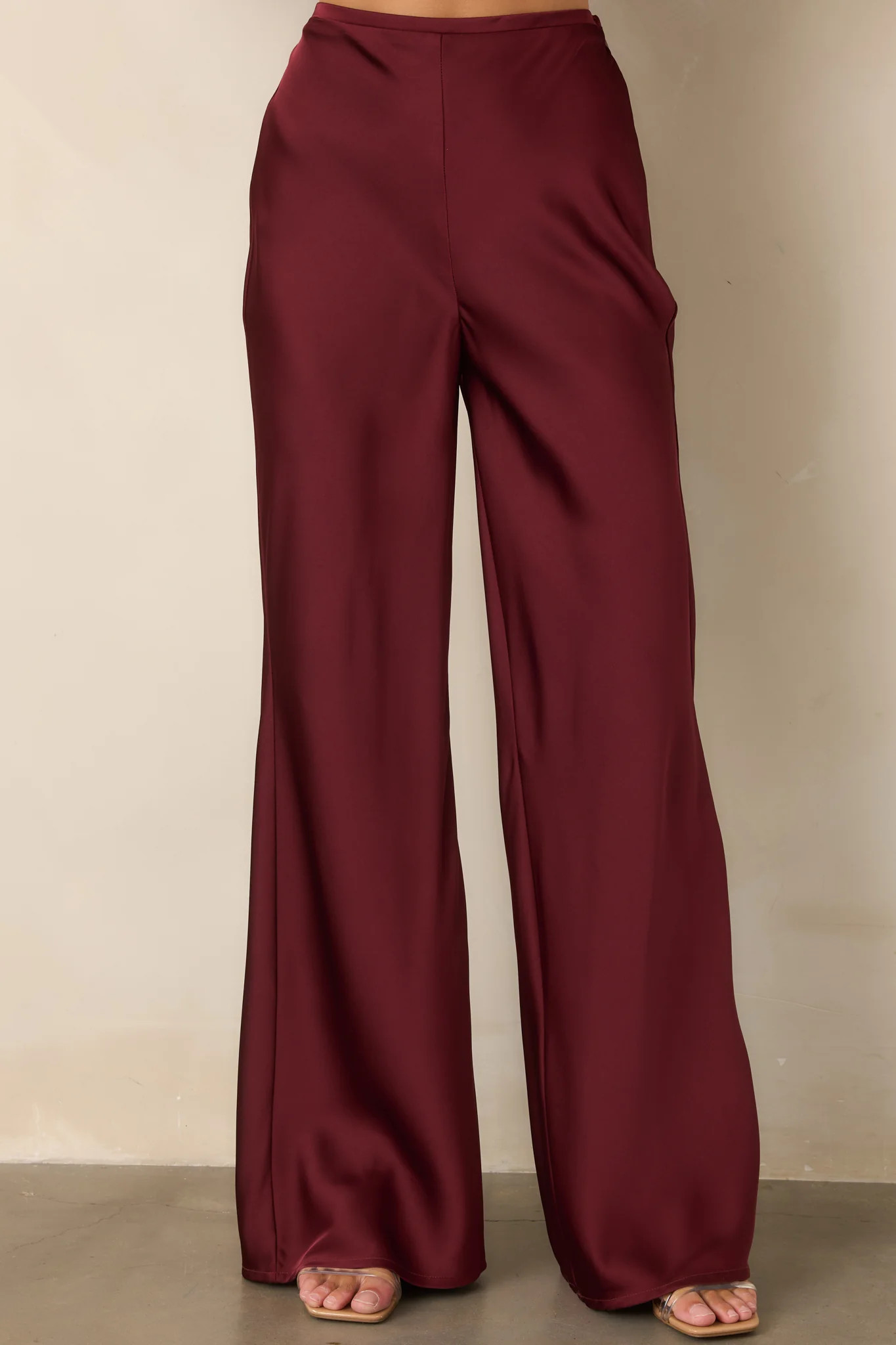 A Whole New Direction Wine Red Satin Wide Leg Pants L / Wine | Red Dress