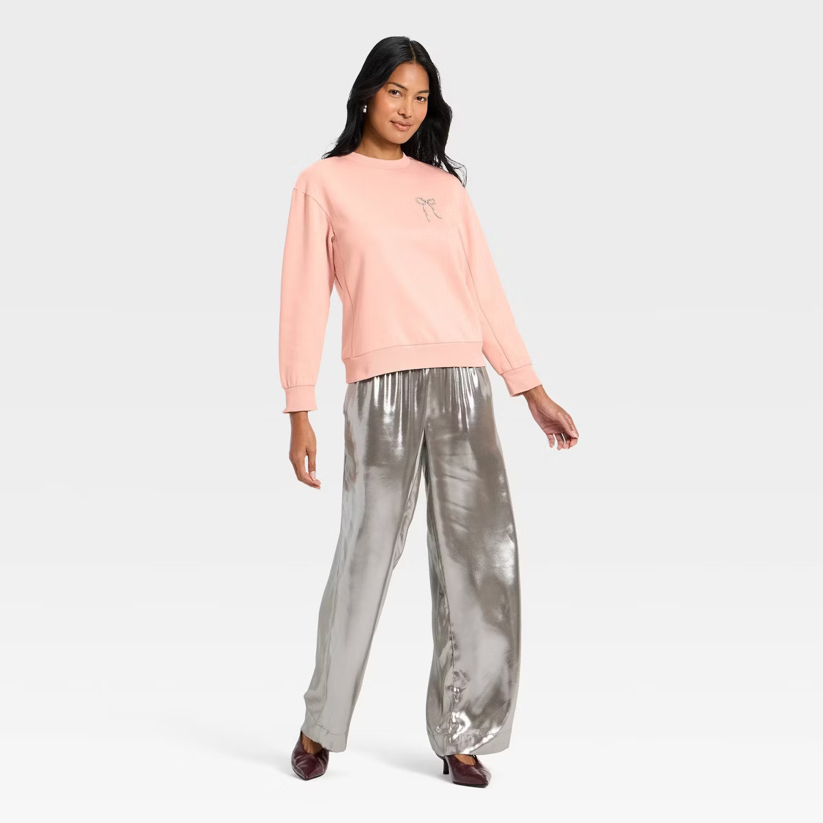 Women's Embellished Sweatshirt - A New Day™ Pink XS | Target