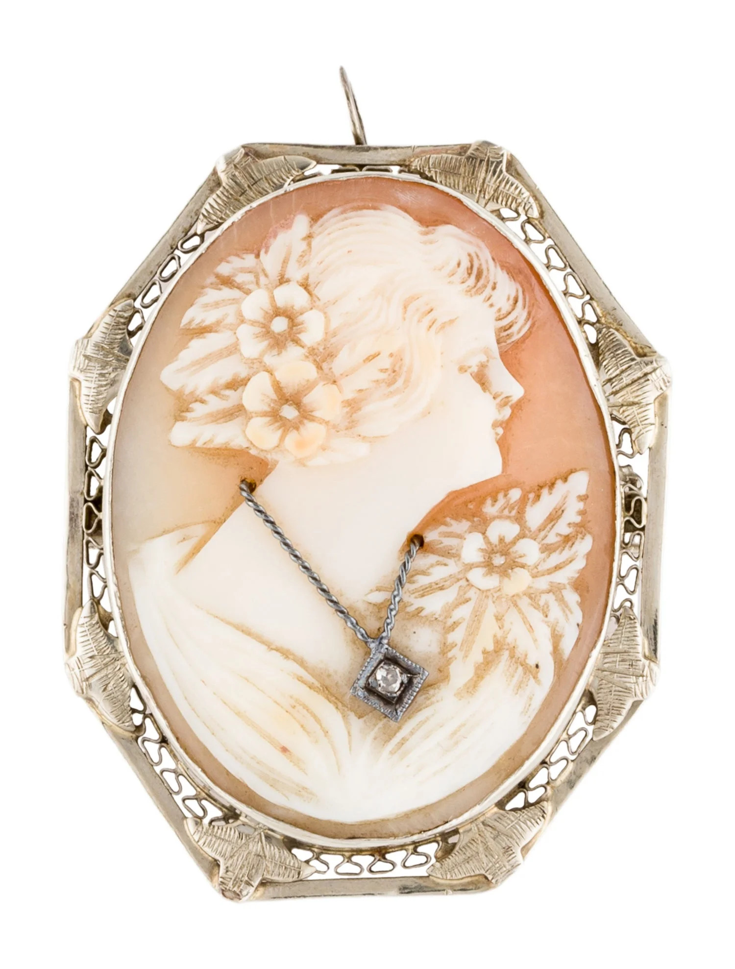 Vintage 10K diamond Cameo Brooch Pendant | The RealReal