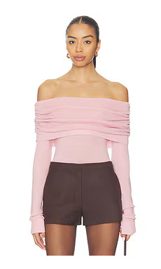 Susana Monaco Light Merino Off Shoulder Sweater in Powder Pink from Revolve.com | Revolve Clothing (Global)