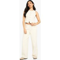 Womens Ecru Denim Wide Leg Jean - Cream - 12, Cream | Boohoo.com (UK & IE)