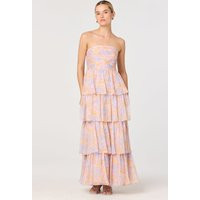 ASTR the Label | Anisha Strapless Tiered Ruffle Maxi Dress in Orange lavender pt | Size XS | ASTR The Label (US)