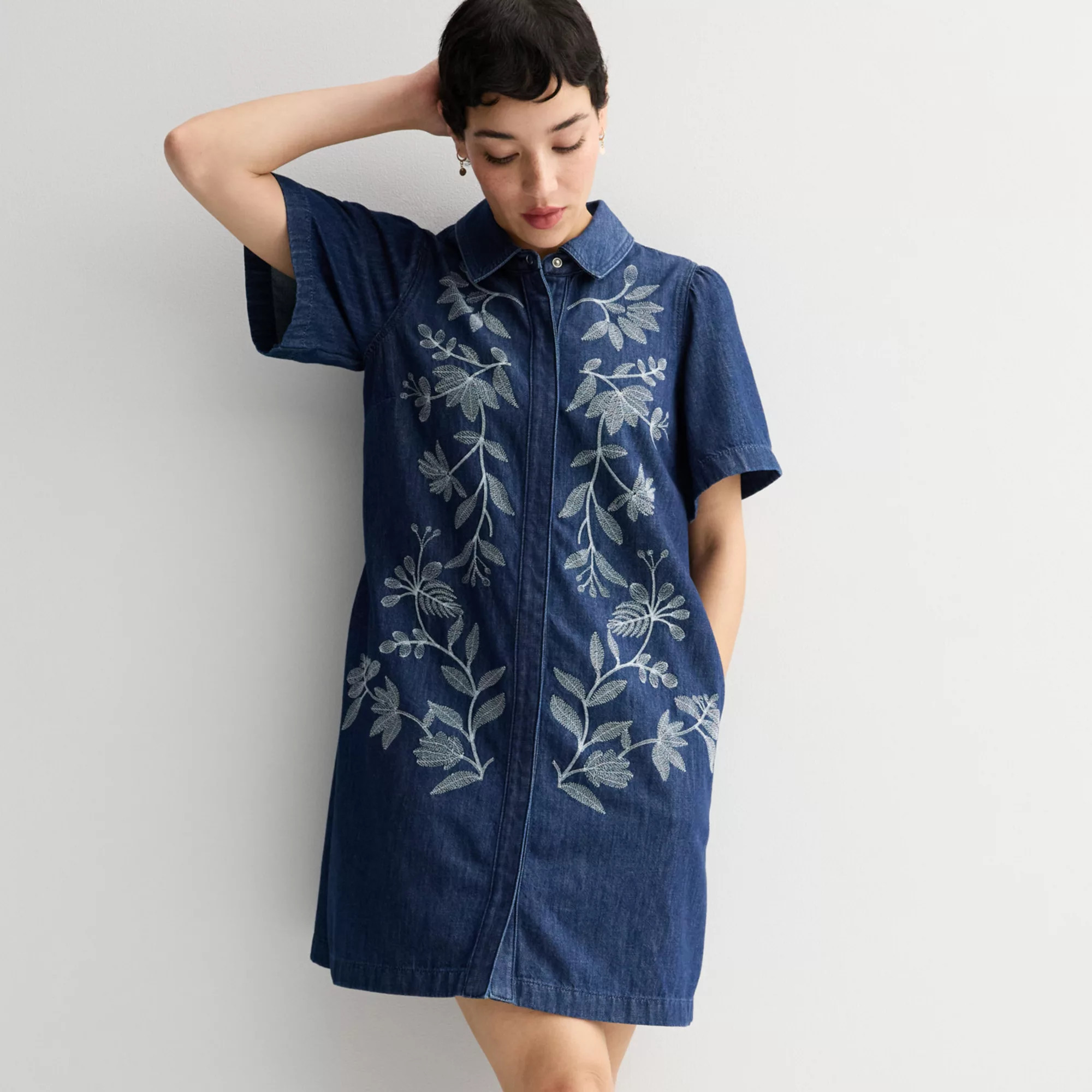 Women's Nine West Embroidered Denim Mini Dress | Kohl's