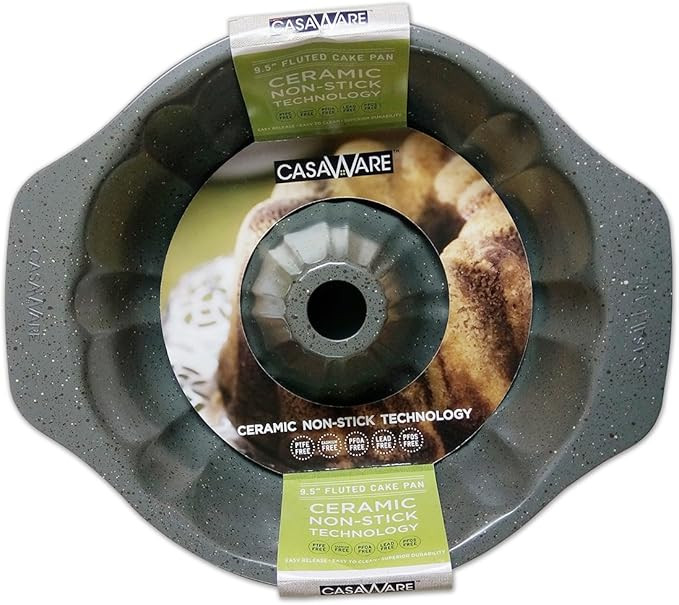 casaWare Fluted Cake Pan 9.5-inch (12-Cup) Ceramic Coated NonStick (Silver Granite) | Amazon (US)