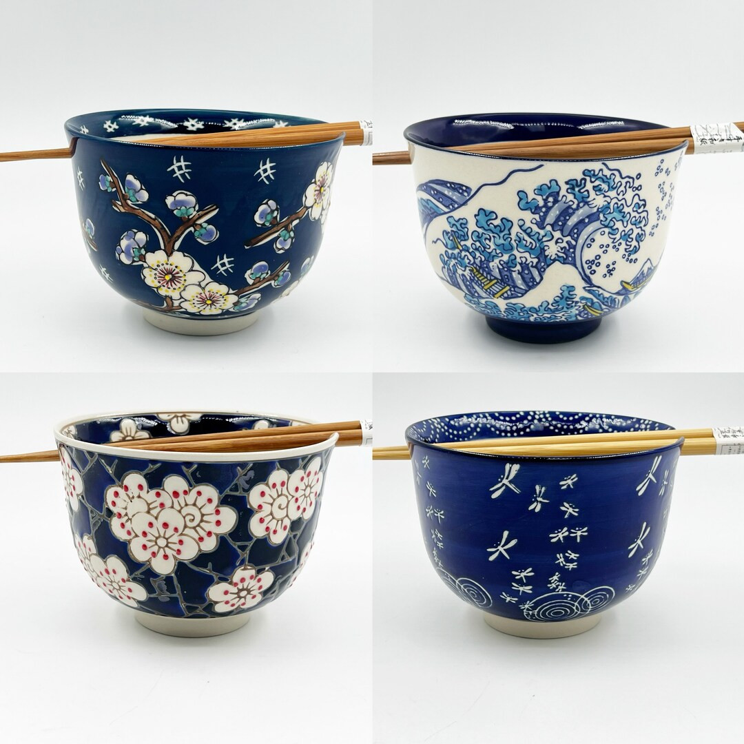5" Japanese Ramen Udon Noodle Bowl with Chopsticks Gift Set, Ceramic Bowl Crane, Floral,  Moon Ra... | Etsy (US)