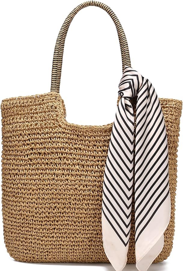 Rejolly Straw Tote Bag for Women Beach Summer Vacation Boho Rattan Handbags Large Woven Shoulder ... | Amazon (US)